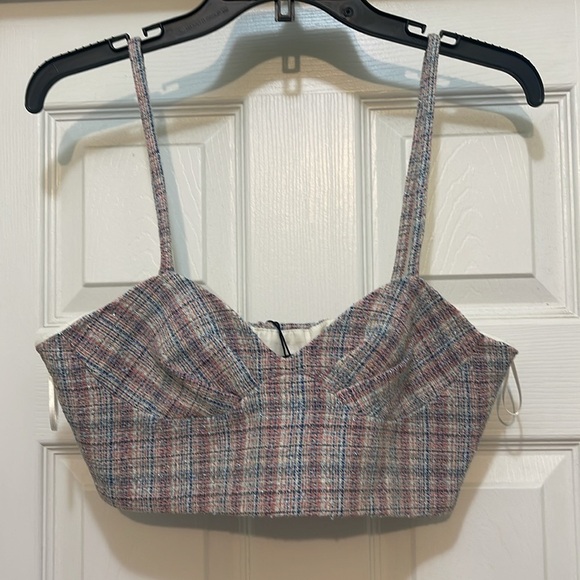 Zara - tweed corset top - plaid checkered with metallic threading - size M - Picture 3 of 8